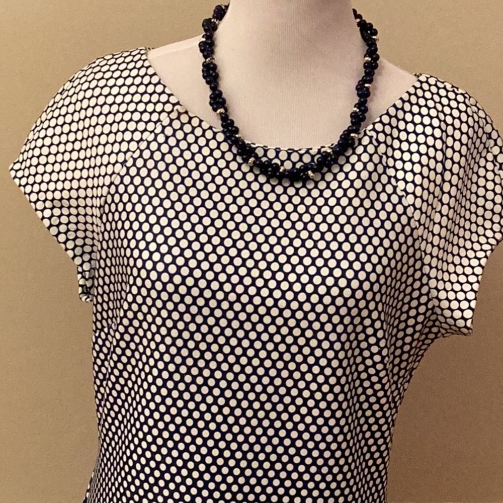 Beige by eci Navy and White Polka Dot Sheath Dress - Picture 2 of 11